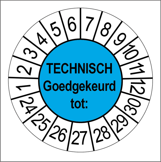 50 Keuringsstickers Technisch Goedgekeurd tot: Rond 35 mm Strips van 5 stuks - Ricard Pictogram stickers 