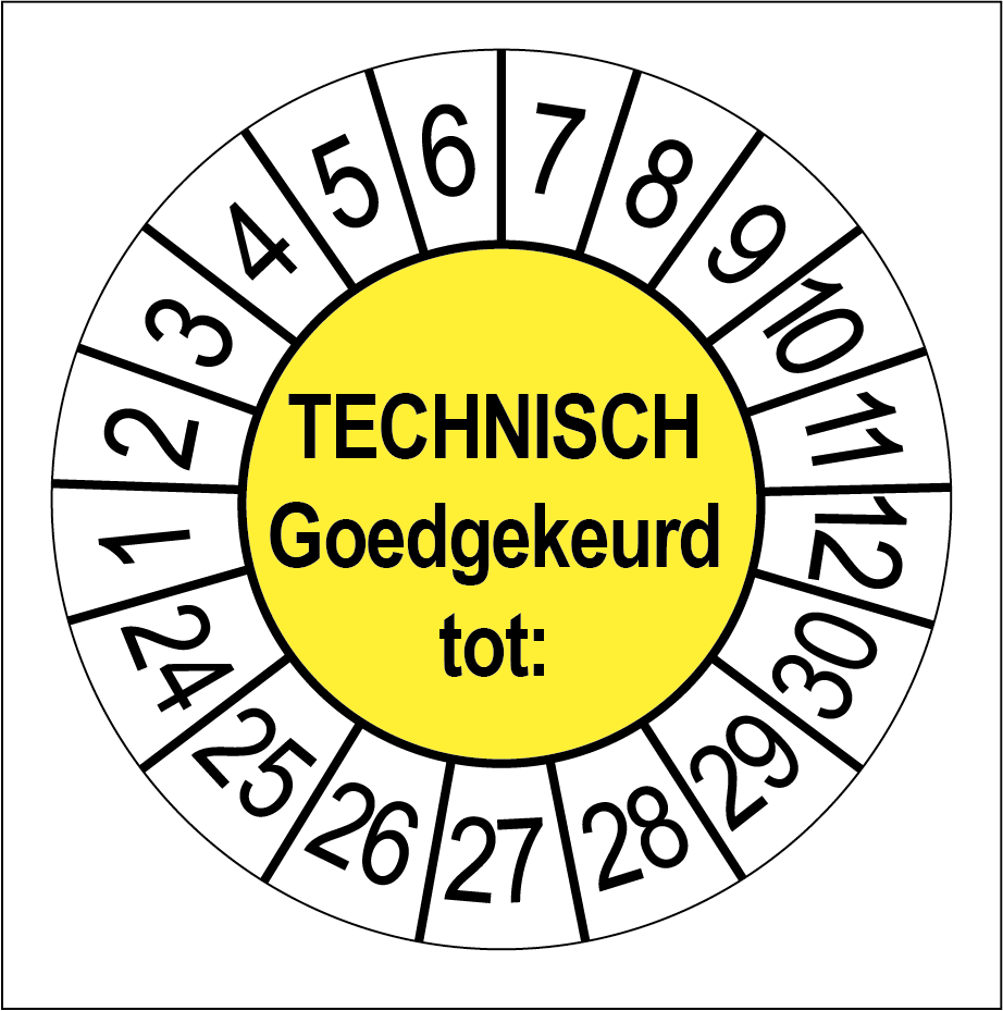 50 Keuringsstickers Technisch Goedgekeurd tot: Rond 35 mm Strips van 5 stuks - Ricard Pictogram stickers -