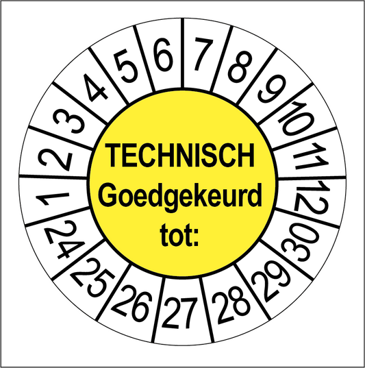 50 Keuringsstickers Technisch Goedgekeurd tot: Rond 35 mm Strips van 5 stuks - Ricard Pictogram stickers -