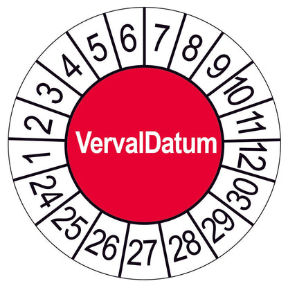 Keuringssticker Verval Datum, wit met zwarte opdruk, rond 35 mm vinyl
