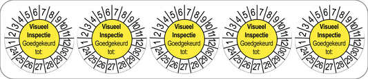 50 Keuringsstickers Visueel inspectie Goedgekeurd tot: Rond 35 mm Strips van 5 stuks - Ricard Pictogram stickers -