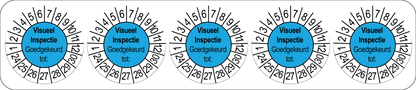 50 Keuringsstickers Visueel inspectie Goedgekeurd tot: Rond 35 mm Strips van 5 stuks - Ricard Pictogram stickers -