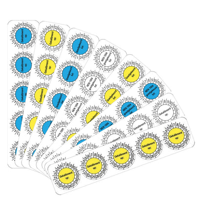 50 Keuringsstickers Visueel inspectie Goedgekeurd tot: Rond 35 mm Strips van 5 stuks - Ricard Pictogram stickers - 8718133043802