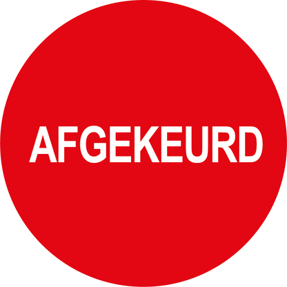 AFGEKEURD keuringssticker, rood met witte tekst, rond 35 mm vinyl