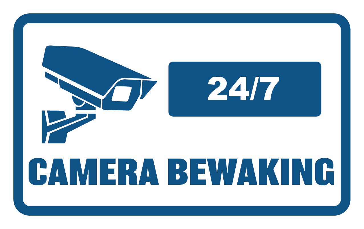 Camera bewaking sticker blauwe opdruk 40 x 24 cm