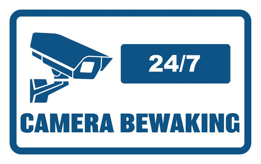 Camera bewaking sticker blauwe opdruk 40 x 24 cm