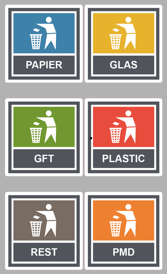 Afval Scheiden Stickers Set - 6 Stuks - 10x10 cm