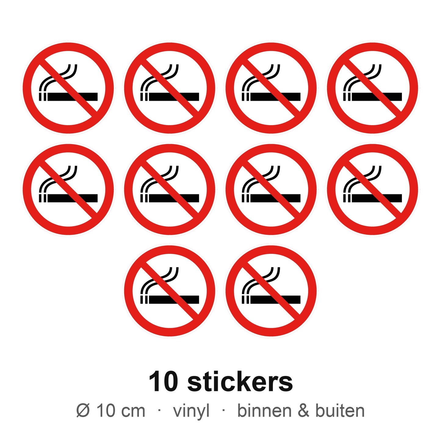 10 verboden te roken stickers van 10 cm op wit