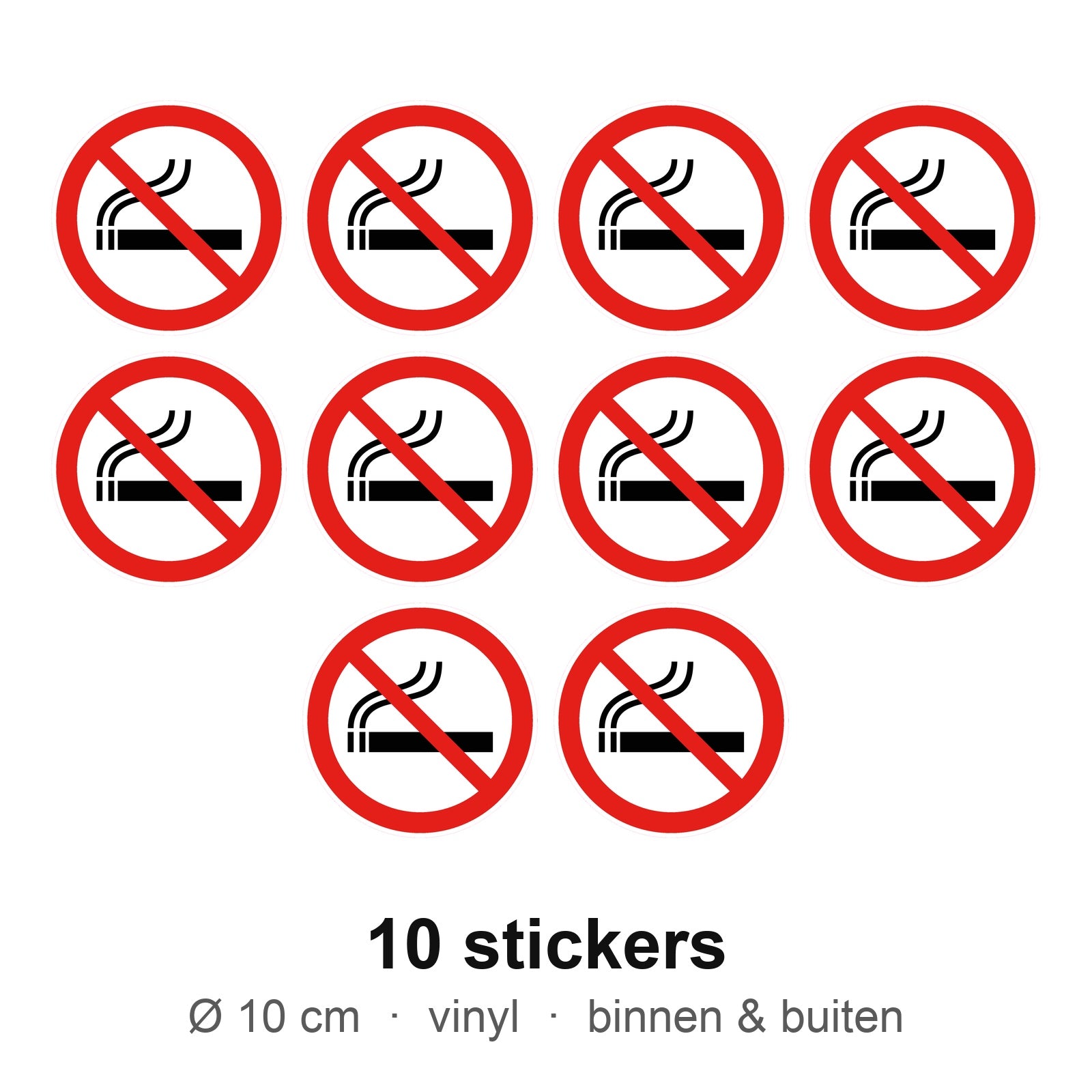 10 verboden te roken stickers van 10 cm op wit