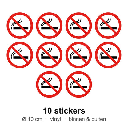 10 verboden te roken stickers van 10 cm op wit