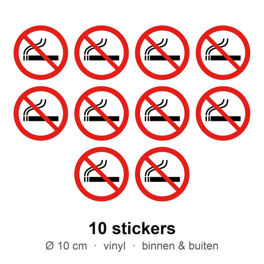 10 verboden te roken stickers van 10 cm op wit
