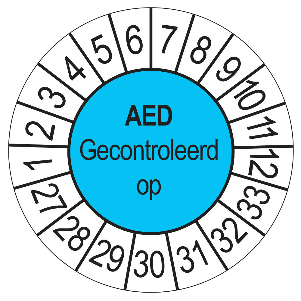 Keuringssticker AED Gecontroleerd op 2027, blauw, Ø 35 mm