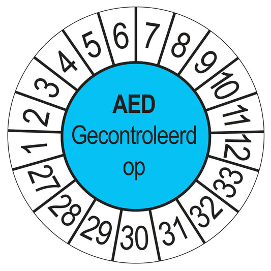Keuringssticker AED Gecontroleerd op 2027, blauw, Ø 35 mm