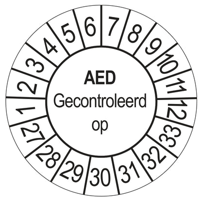 Keuringssticker AED Gecontroleerd op 2027, wit, Ø 35 mm