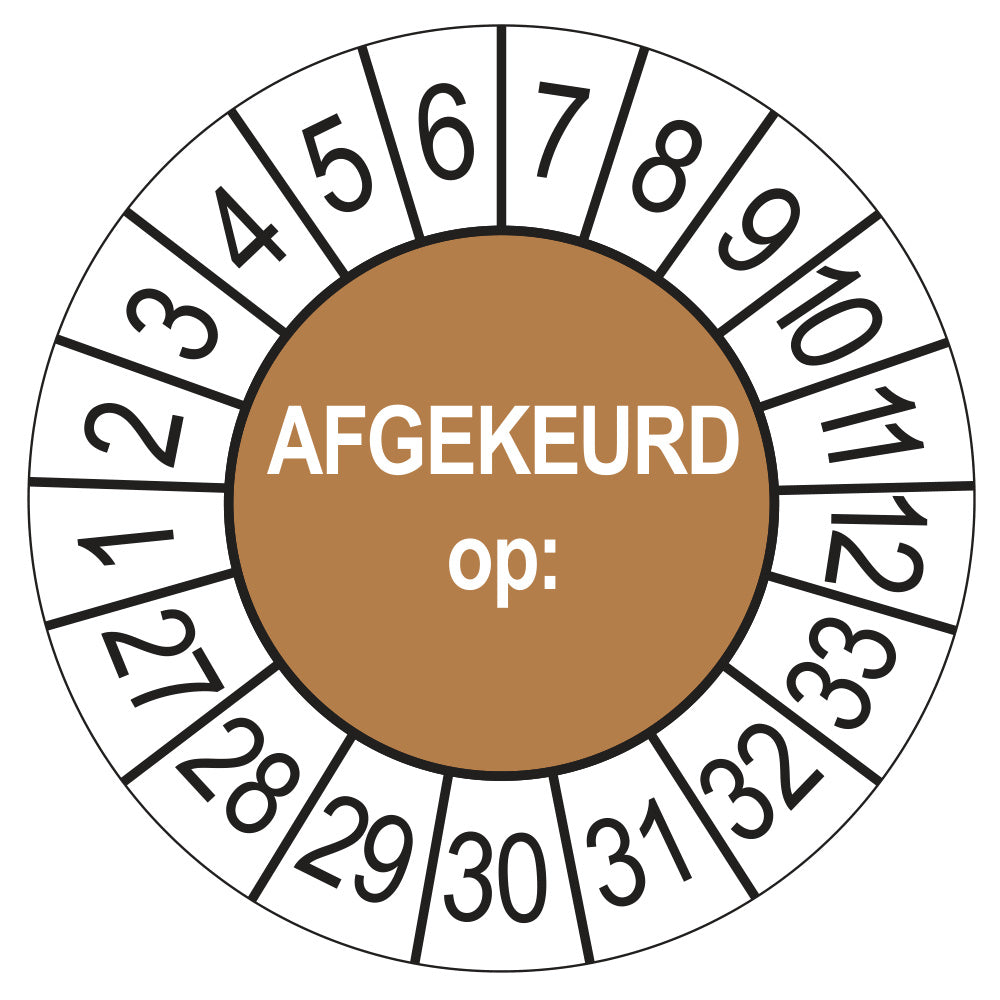 Keuringssticker Afgekeurd op 2027, bruin, Ø 35 mm