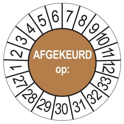 Keuringssticker Afgekeurd op 2027, bruin, Ø 35 mm