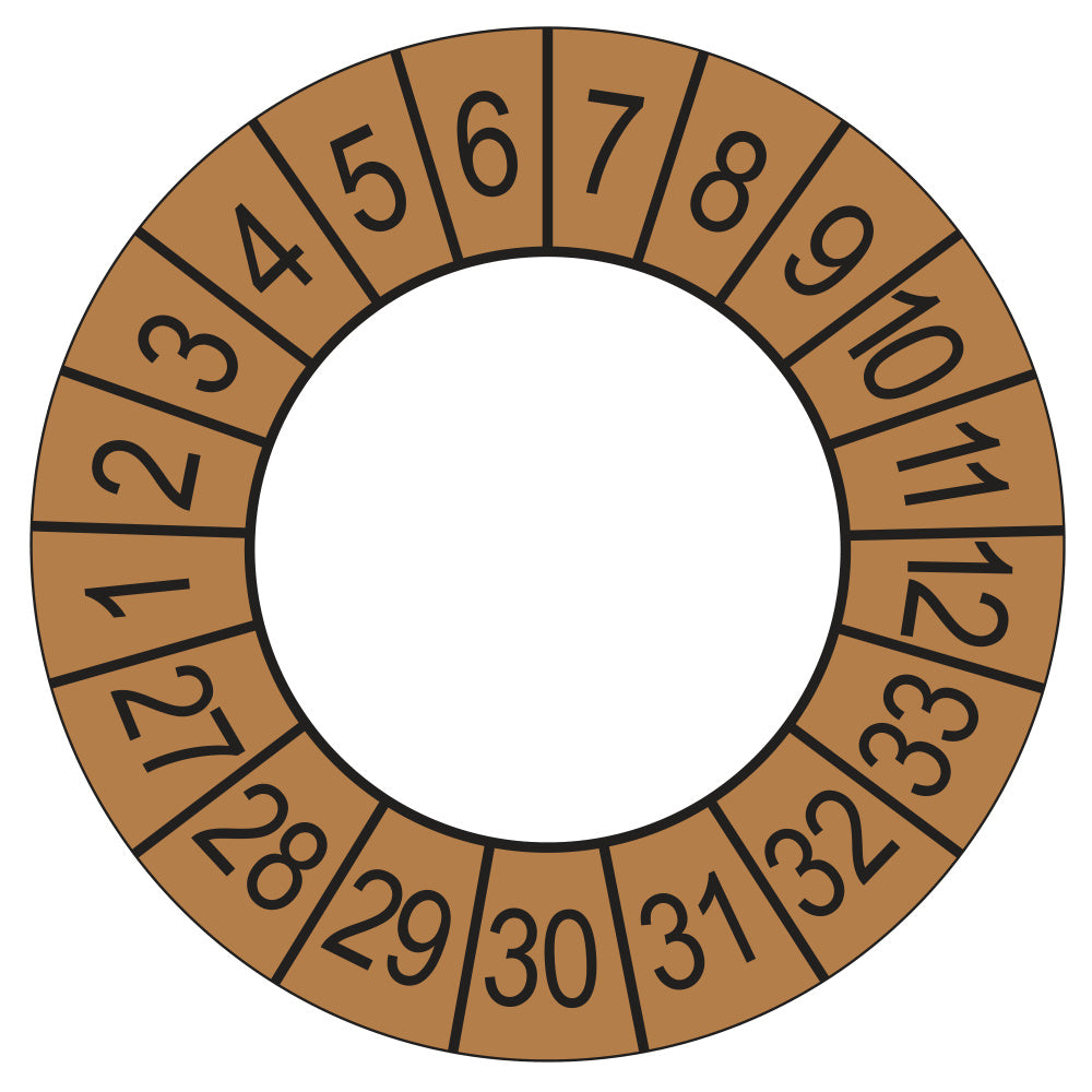 Keuringssticker Afgekeurd op 2027, buiten bruin, Ø 35 mm