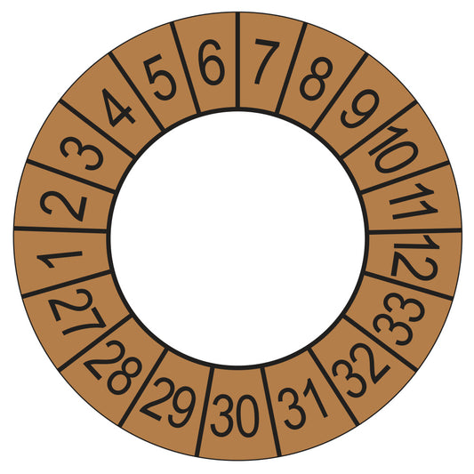Keuringssticker Afgekeurd op 2027, buiten bruin, Ø 35 mm