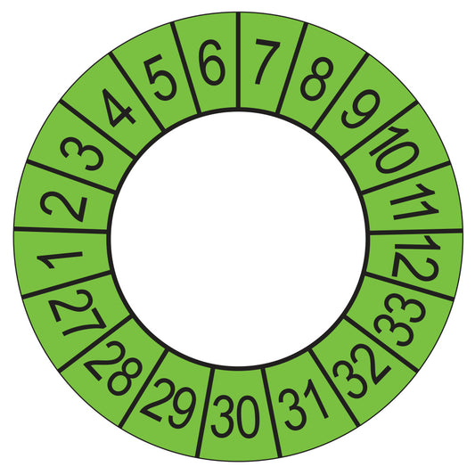 Keuringssticker Afgekeurd op 2027, buiten groen, Ø 35 mm