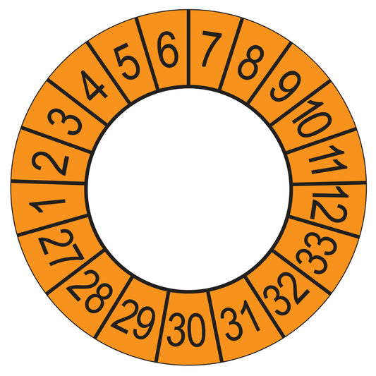 Keuringssticker Afgekeurd op 2027, buiten oranje, Ø 35 mm