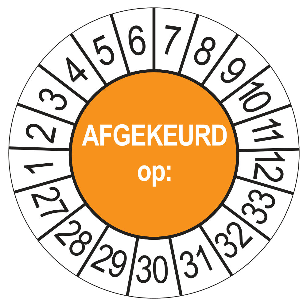 Keuringssticker Afgekeurd op 2027, oranje, Ø 35 mm