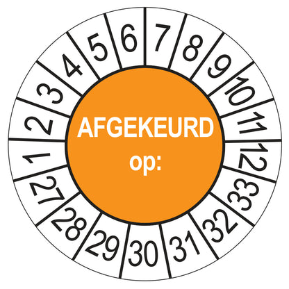 Keuringssticker Afgekeurd op 2027, oranje, Ø 35 mm