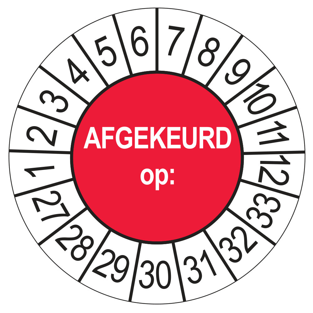 Keuringssticker Afgekeurd op 2027, rood, Ø 35 mm