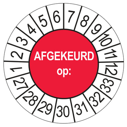 Keuringssticker Afgekeurd op 2027, rood, Ø 35 mm