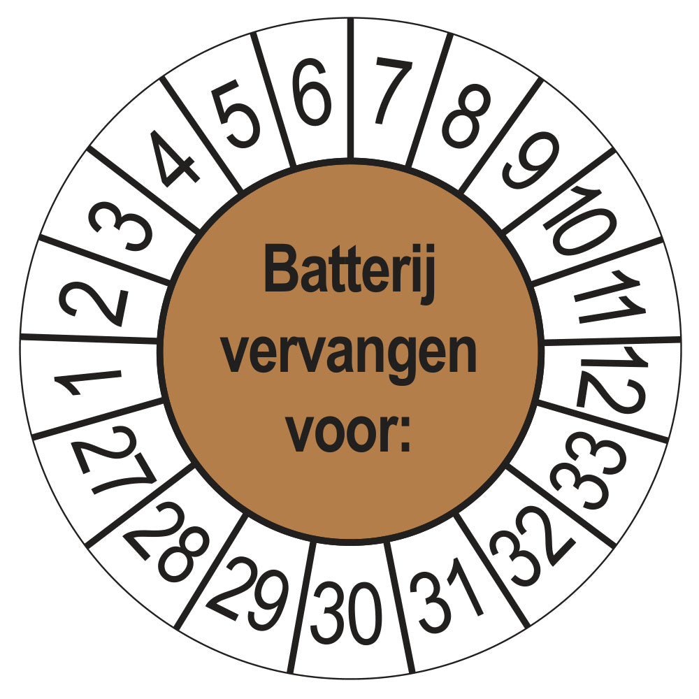 Keuringsstickers Batterij Vervangen 2027 | 50 stuks, Ø 35 mm | Bruin