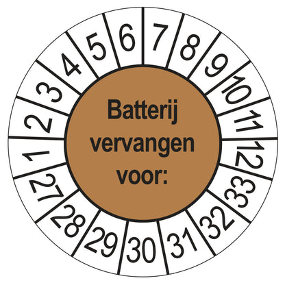 Keuringsstickers Batterij Vervangen 2027 | 50 stuks, Ø 35 mm | Bruin