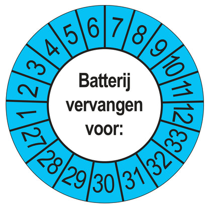 Keuringsstickers Batterij Vervangen 2027 | 50 stuks, Ø 35 mm | Buiten Blauw