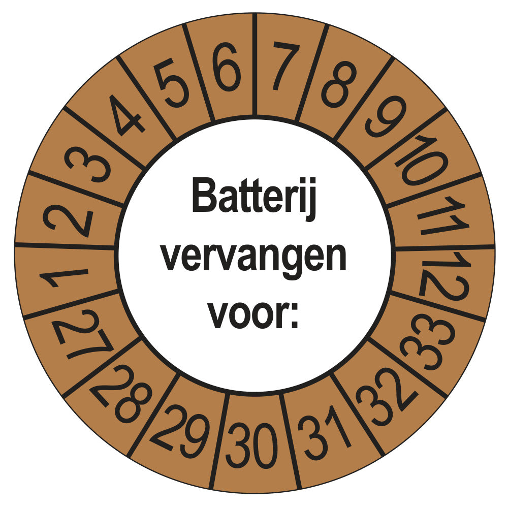 Keuringsstickers Batterij Vervangen 2027 | 50 stuks, Ø 35 mm | Buiten Bruin