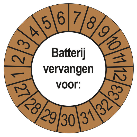 Keuringsstickers Batterij Vervangen 2027 | 50 stuks, Ø 35 mm | Buiten Bruin