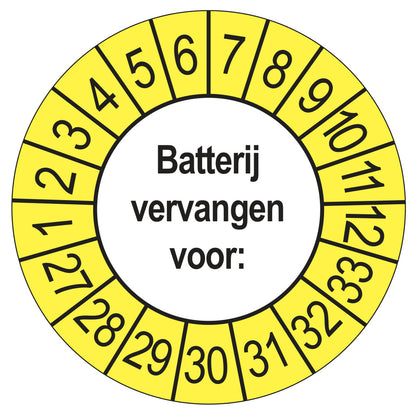 Keuringsstickers Batterij Vervangen 2027 | 50 stuks, Ø 35 mm | Buiten Geel