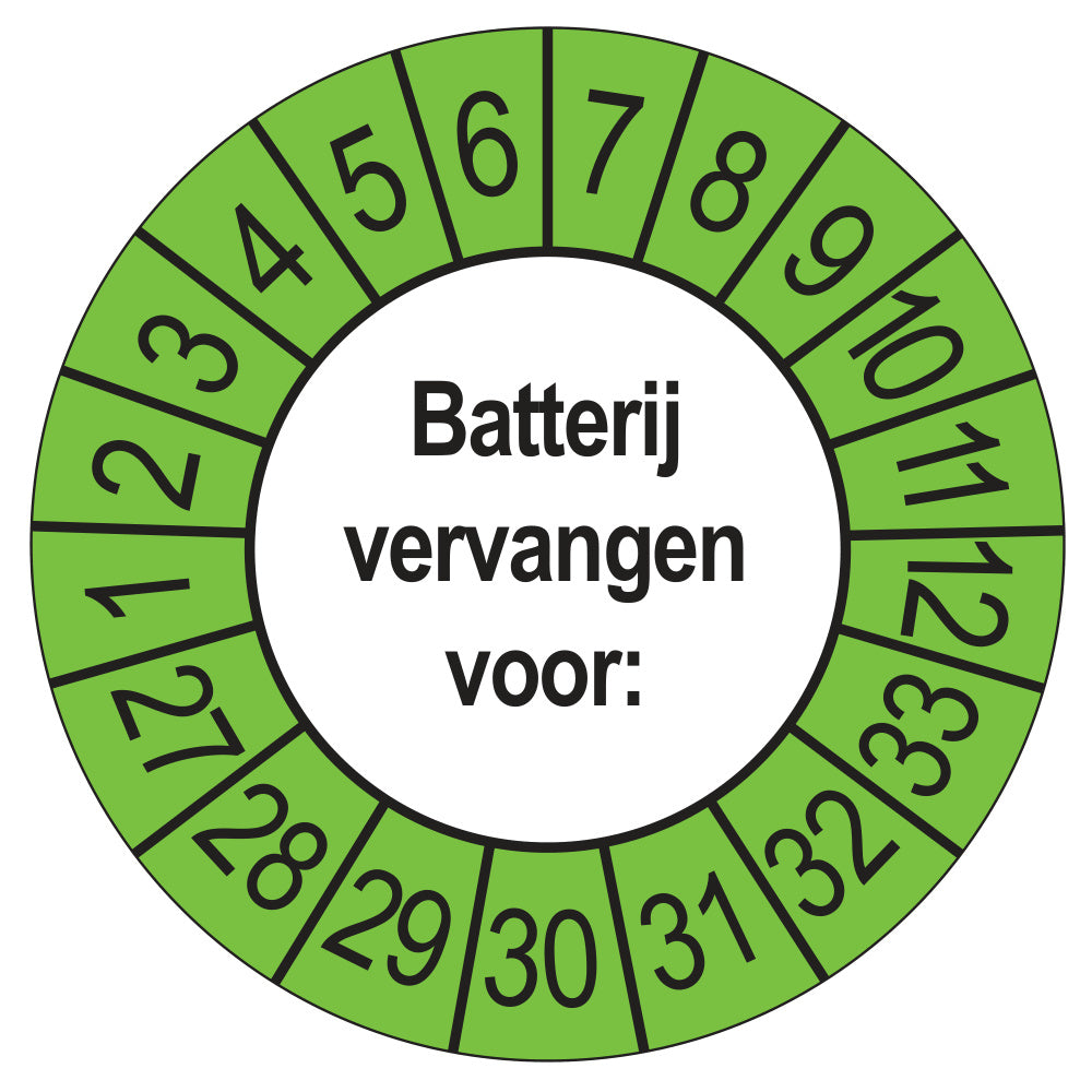 Keuringsstickers Batterij Vervangen 2027 | 50 stuks, Ø 35 mm | Buiten Groen