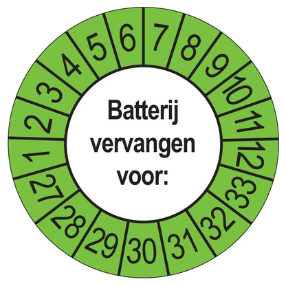 Keuringsstickers Batterij Vervangen 2027 | 50 stuks, Ø 35 mm | Buiten Groen