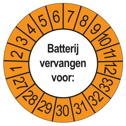 Keuringsstickers Batterij Vervangen 2027 | 50 stuks, Ø 35 mm | Buiten Oranje