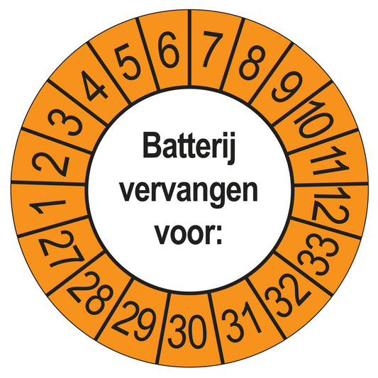 Keuringsstickers Batterij Vervangen 2027 | 50 stuks, Ø 35 mm | Buiten Oranje