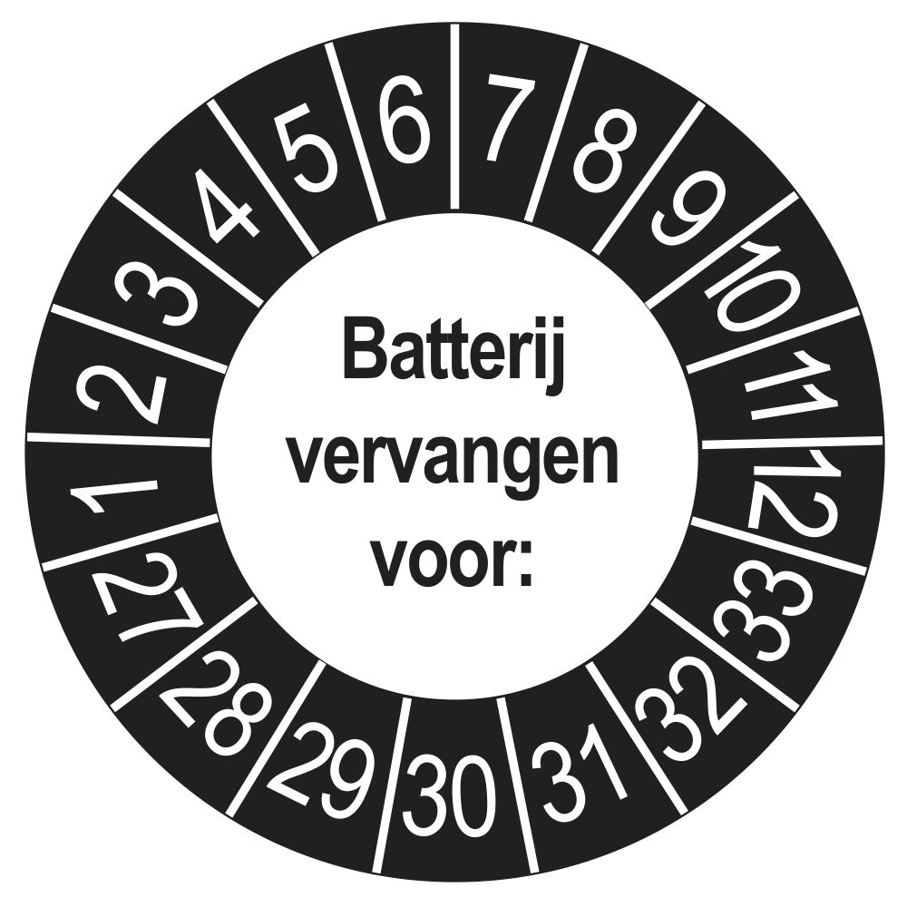 Keuringsstickers Batterij Vervangen 2027 | 50 stuks, Ø 35 mm | Buiten Zwart