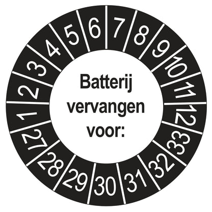 Keuringsstickers Batterij Vervangen 2027 | 50 stuks, Ø 35 mm | Buiten Zwart
