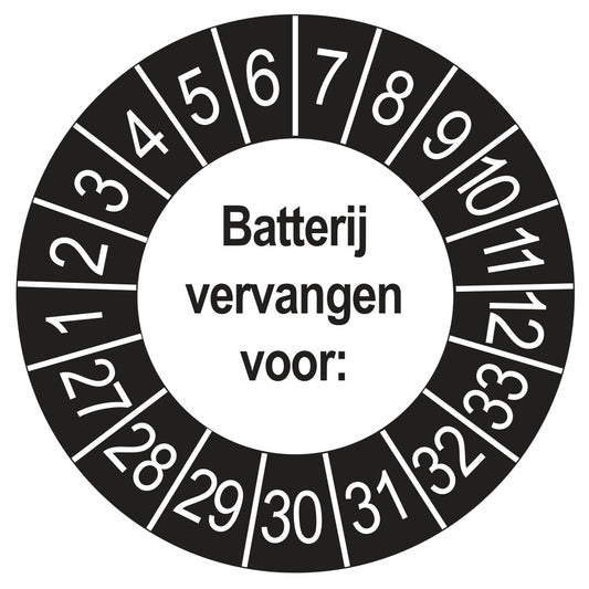 Keuringsstickers Batterij Vervangen 2027 | 50 stuks, Ø 35 mm | Buiten Zwart