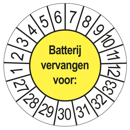 Keuringsstickers Batterij Vervangen 2027 | 50 stuks, Ø 35 mm | Geel