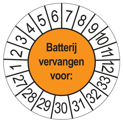 Keuringsstickers Batterij Vervangen 2027 | 50 stuks, Ø 35 mm | Oranje