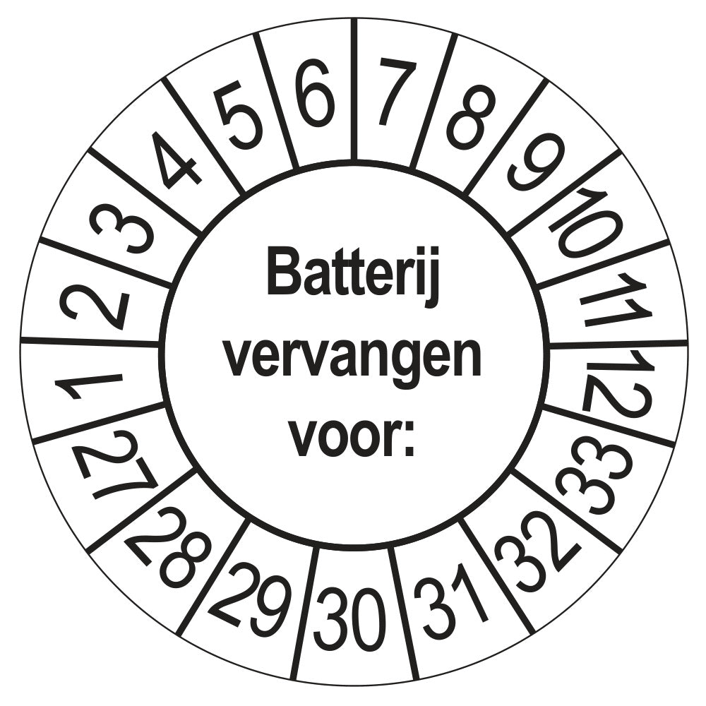 Keuringsstickers Batterij Vervangen 2027 | 50 stuks, Ø 35 mm | Wit
