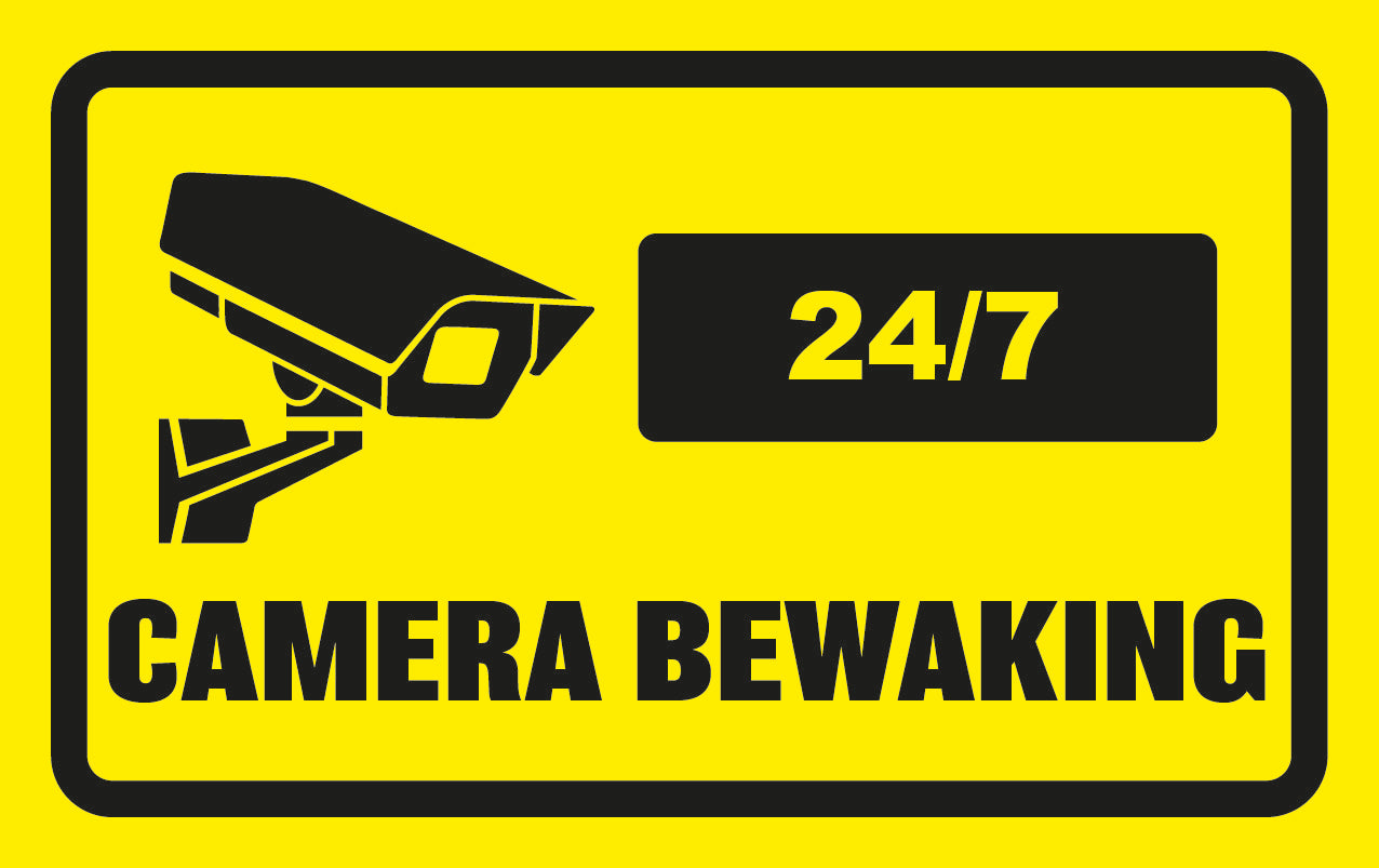 5x Camera Bewaking stickers Gele achtergrond zwarte opdruk