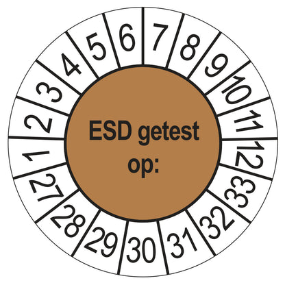 Keuringsstickers ESD Getest op 2027 | 50 stuks, Ø 35 mm | Bruin
