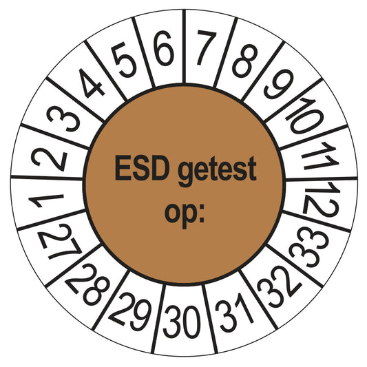 Keuringsstickers ESD Getest op 2027 | 50 stuks, Ø 35 mm | Bruin