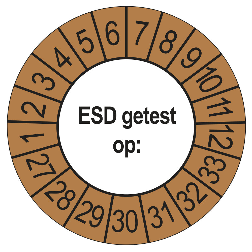 Keuringsstickers ESD Getest op 2027 | 50 stuks, Ø 35 mm | Buiten Bruin