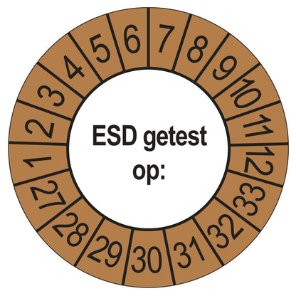 Keuringsstickers ESD Getest op 2027 | 50 stuks, Ø 35 mm | Buiten Bruin