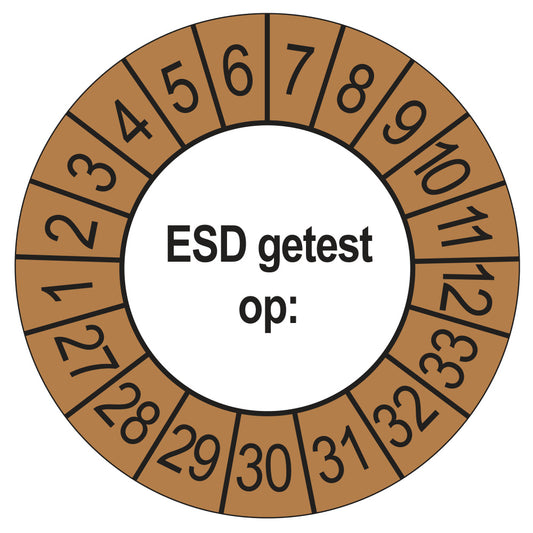 Keuringsstickers ESD Getest op 2027 | 50 stuks, Ø 35 mm | Buiten Bruin